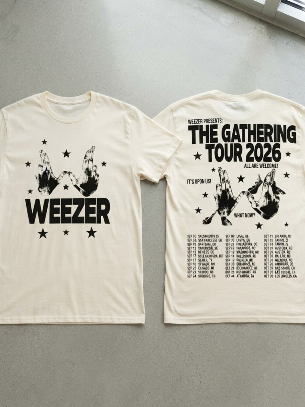 Weezer The Gathering Tour 2026 Cream T-Shirt S-4XL